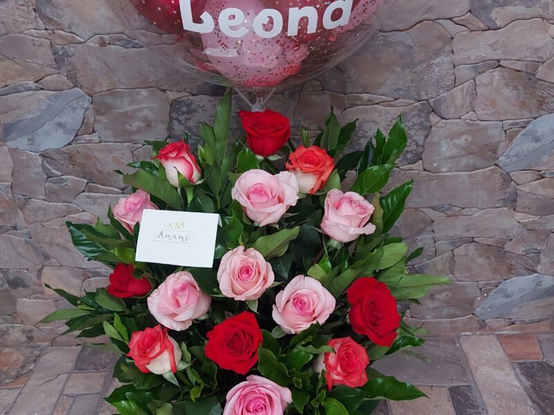 Arreglo #9 Rosas con Globo Fucsia y Rosadas